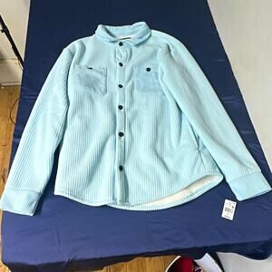 RF Brand Light Blue Sherpa Lined Shacket Jacket Button Pockets Women’s Size M